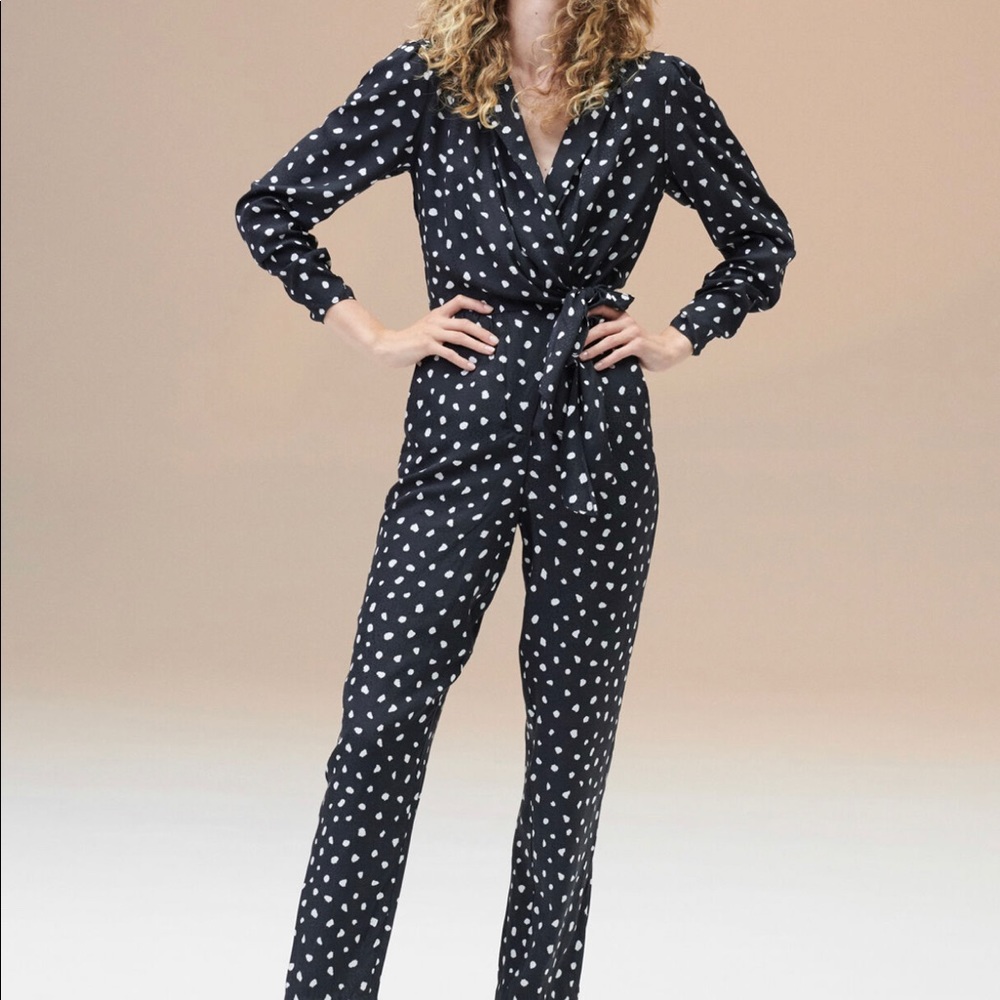 Rebecca Taylor Dot JACQUARD WRAP JUMPSUIT NWT Blk